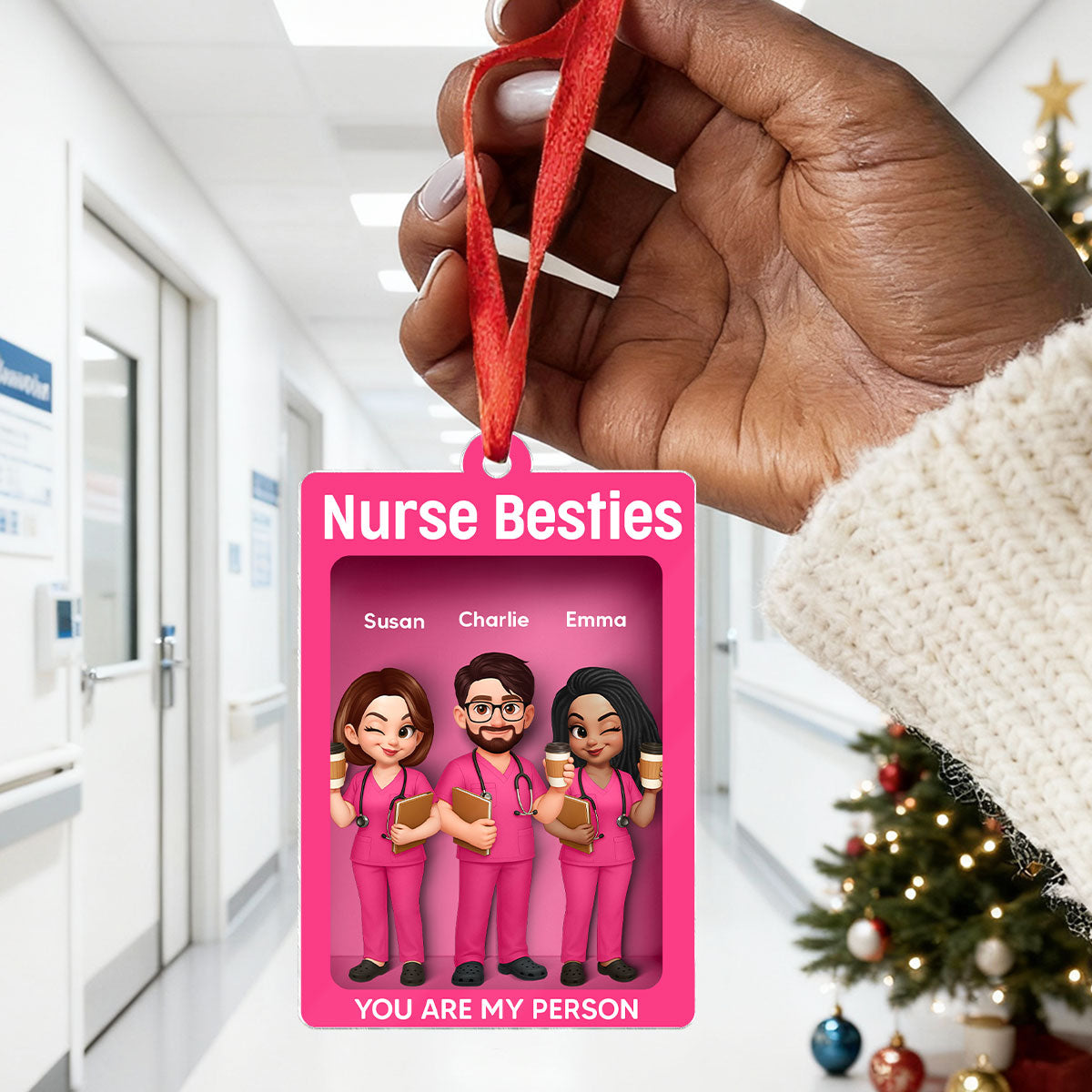 Nurse Besties 3D Effect Toy Box Action Figure - Personalized Acrylic Ornament - Christmas Gift For Coworkers