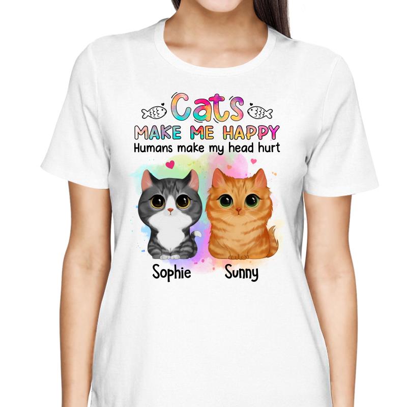 Watercolor Cute Cats Make Me Happy Humans Make My Head Hurt Personalized Shirt