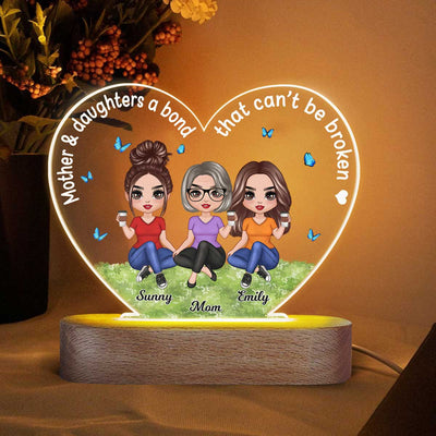 Doll Mother Daughter A Bond That Can‘t Be Broken Personalized Heart Acrylic Plaque LED Lamp Night Light