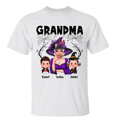 Halloween Grandma Mom Kids Spider Net And Bats Personalized Shirt
