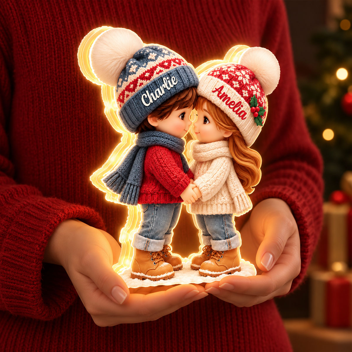 Cute Cartoon Couple Holding Hands - Personalized Light Box - Anniversary Christmas Gift for Her, for Him