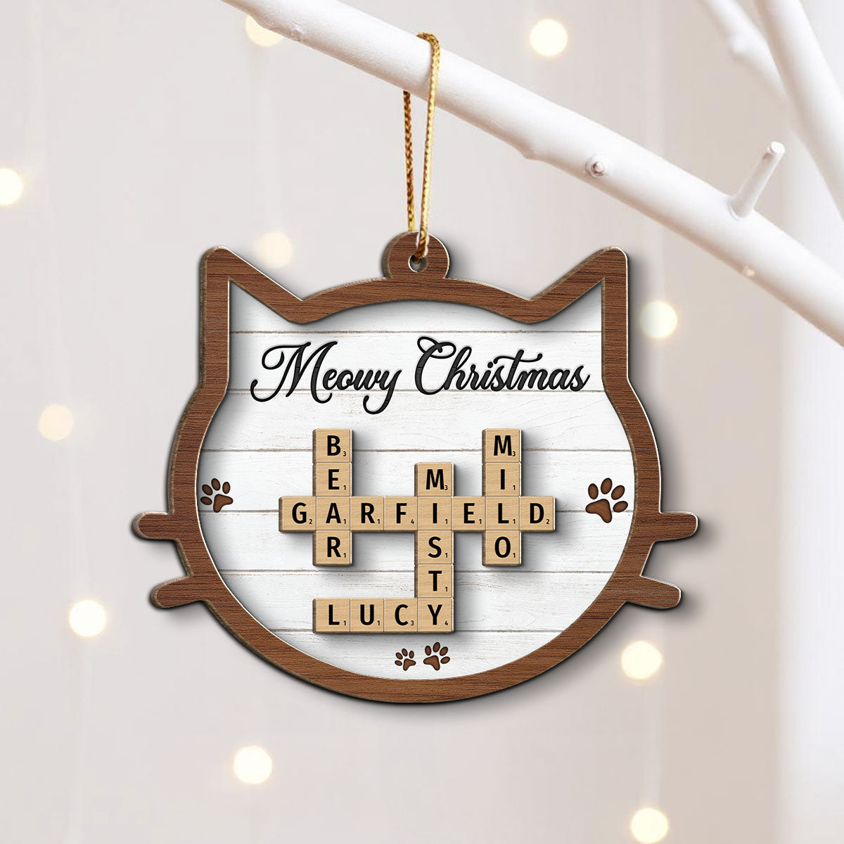 Cat Face Shape A House Is Not A Home Without Paw Prints Crossword Art Personalized 2-Layer Wooden Ornament
