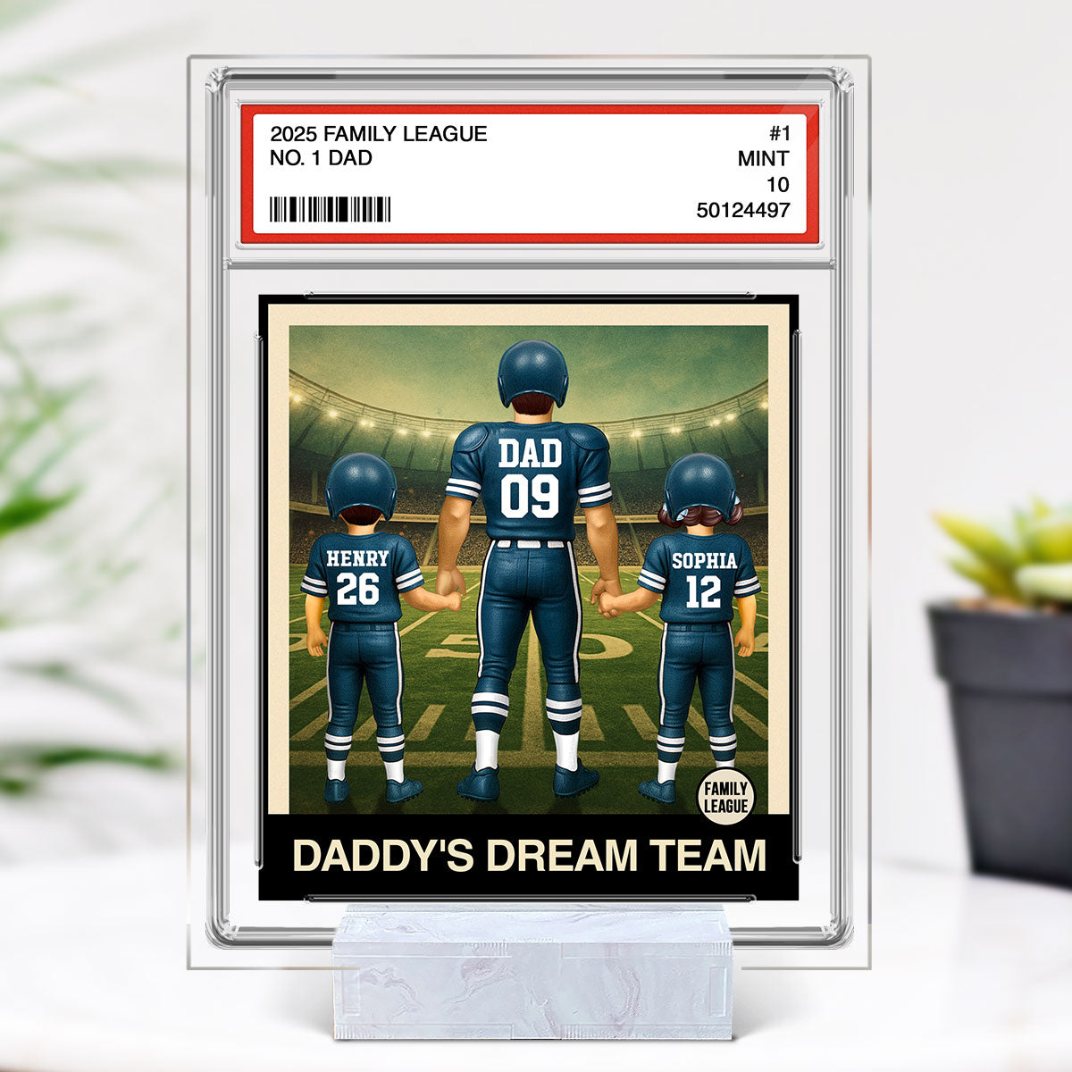 Football No. 1 Dad Man & Kids Trading Card Style Personalized Acrylic Plaque