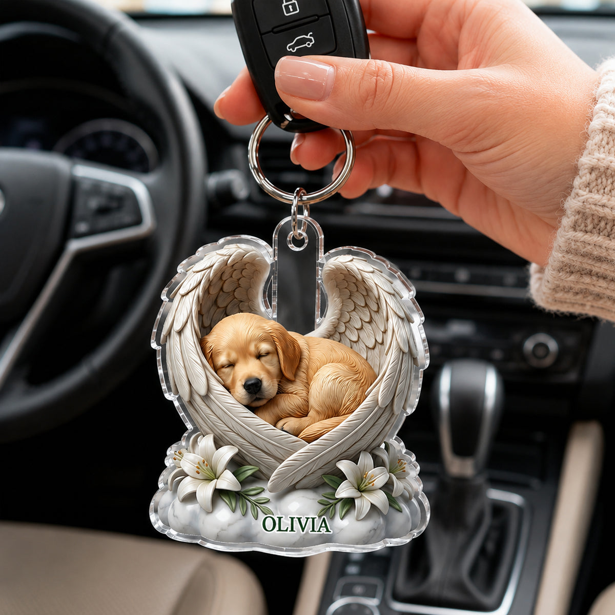Custom Dog Cat Angel Wings Statue - Personalized Acrylic Keychain - Heartfelt Pet Memorial Gift