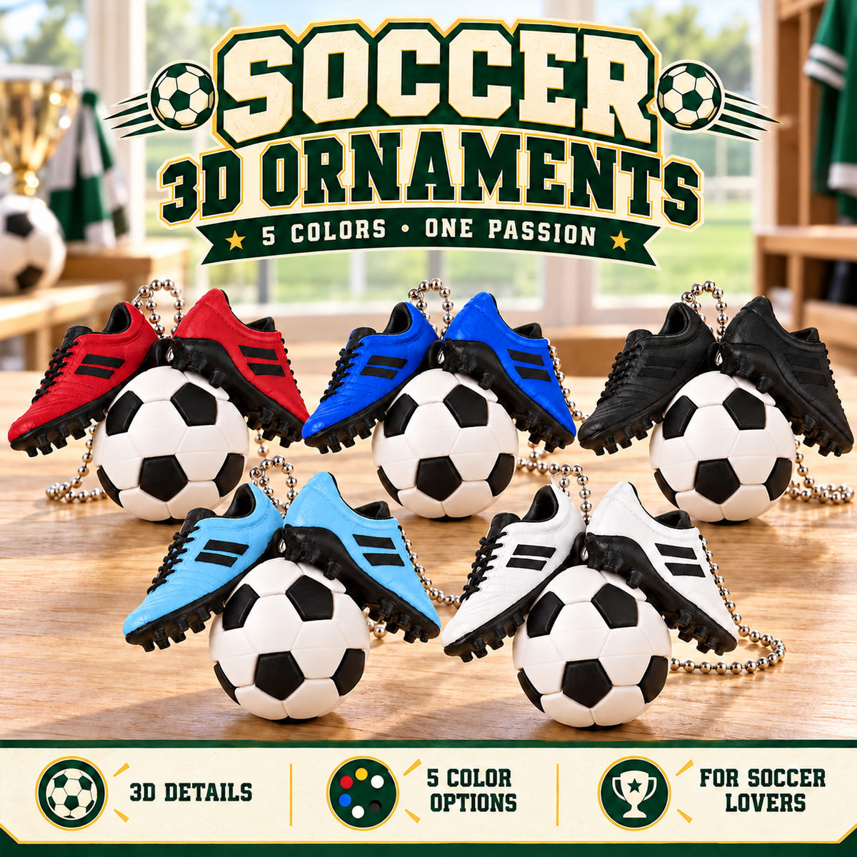 Soccer Ball Custom Name & Number - Personalized 3D Ornament - Gift For Soccer Lovers, Soccer Team, Boys, Girls, Grandkids