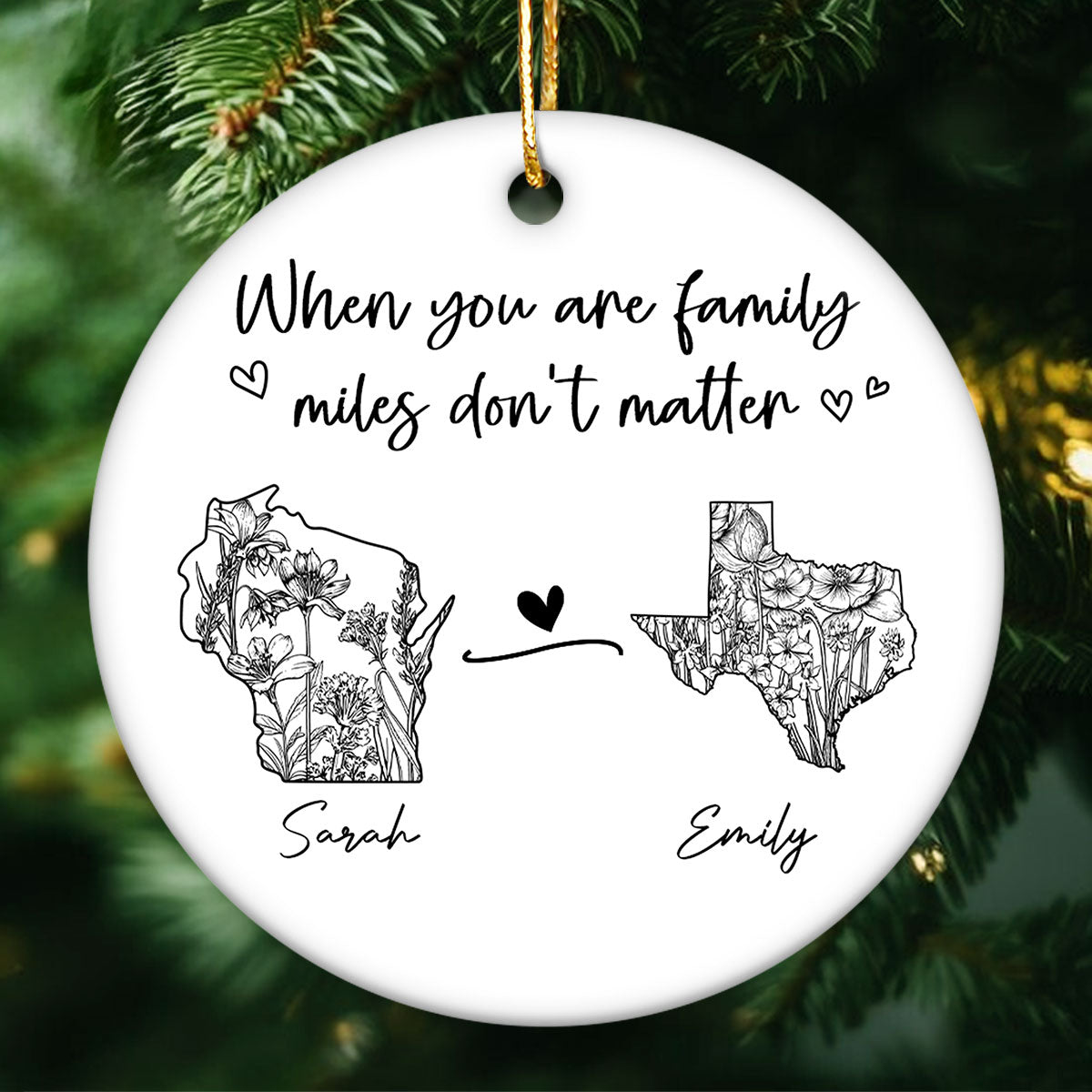 Togetherness Keepsake Long Distance Outline Wildflower State Map Personalized Ceramic Ornament