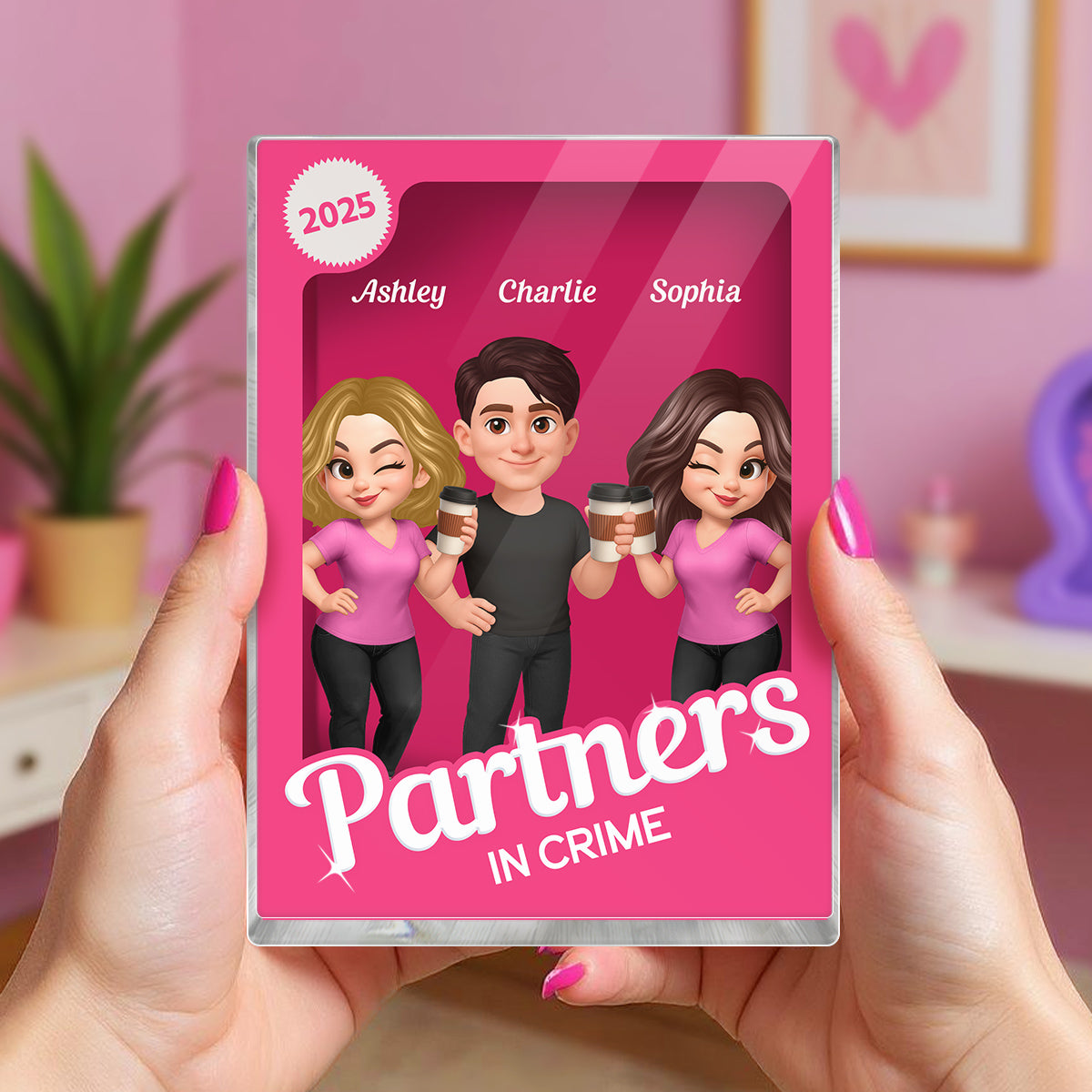 [Men & Women Besties Version] Besties Forever Pink 3D Effect Action Figure Personalized Acrylic Block