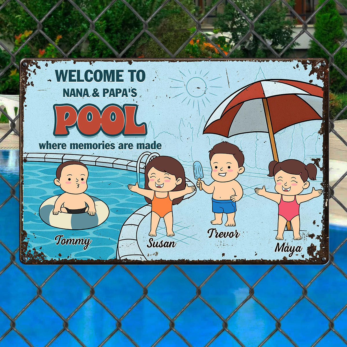 Welcome to Grandma & Grandpa's Pool Summer Decoration Personalized Metal Sign