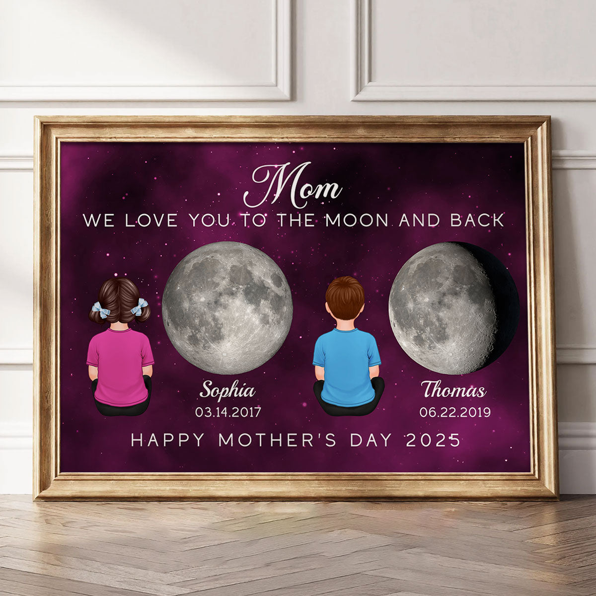 Kids Sitting Birth Moon Phase The Day You Become Mom Grandma Personalized Poster, Gift