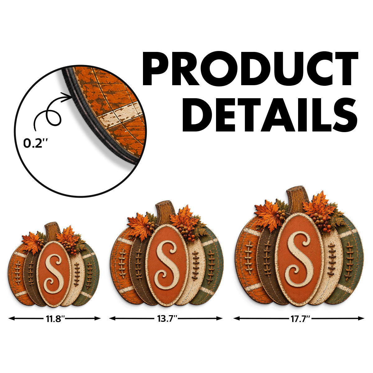 Pumpkin Football Family Initial - Personalized Door Hanger Sign - Rustic Front Porch Fall Decor