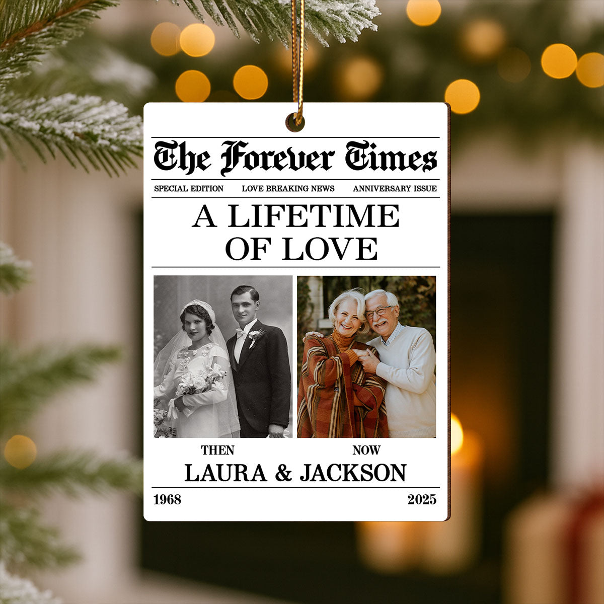 The Forever Time Then & Now Couple Anniversary - Personalized Wooden Ornament - Heartfelt Christmas Gift for Couple