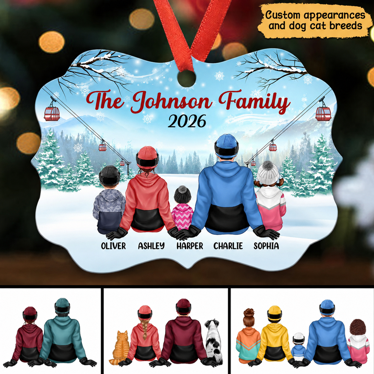 Winter Family Sitting In Snow Personalized Christmas Ornament