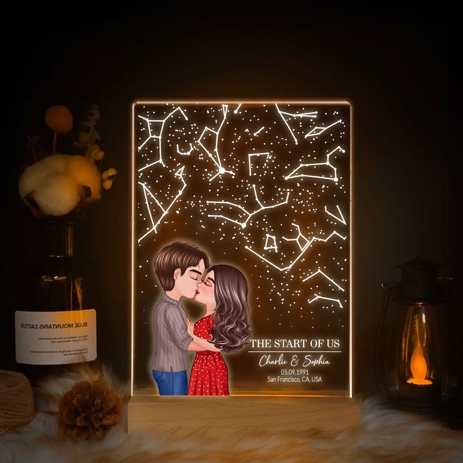 Couple Kissing Under the Sky, Custom Star Map by Date LED Night Light, Personalized Couple Constellation Map, Engagement Gift for him and her