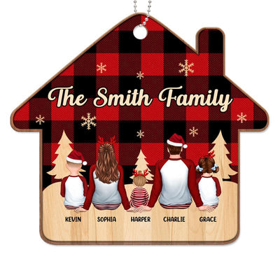Pajamas Family In House Checkered Pattern Personalized Wooden Ornament