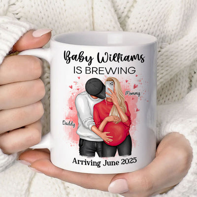 Baby Is Brewing Pregnancy Hugging Couple Personalized Mug Expecting Mom Gift, Expecting Parents Gift,  Gift