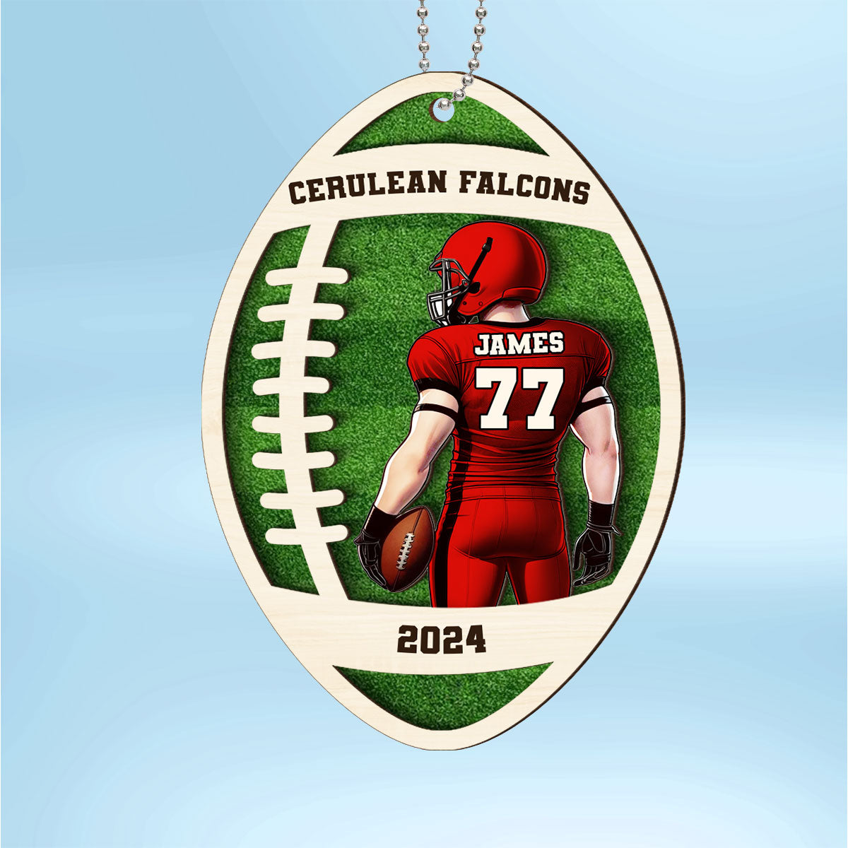 Personalized 3D Football Ornament, 2 Layered Wooden Sports Ornament with Name and Custom Text