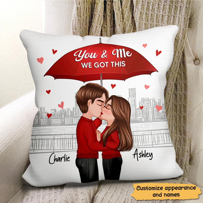 Couple Kissing Under Umbrella Valentine‘s Day Gift Personalized Pillow
