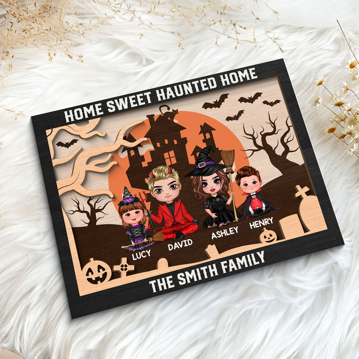 Home Sweet Haunted Home Personalized 2 Layer Wooden Plaque, Halloween Decoration