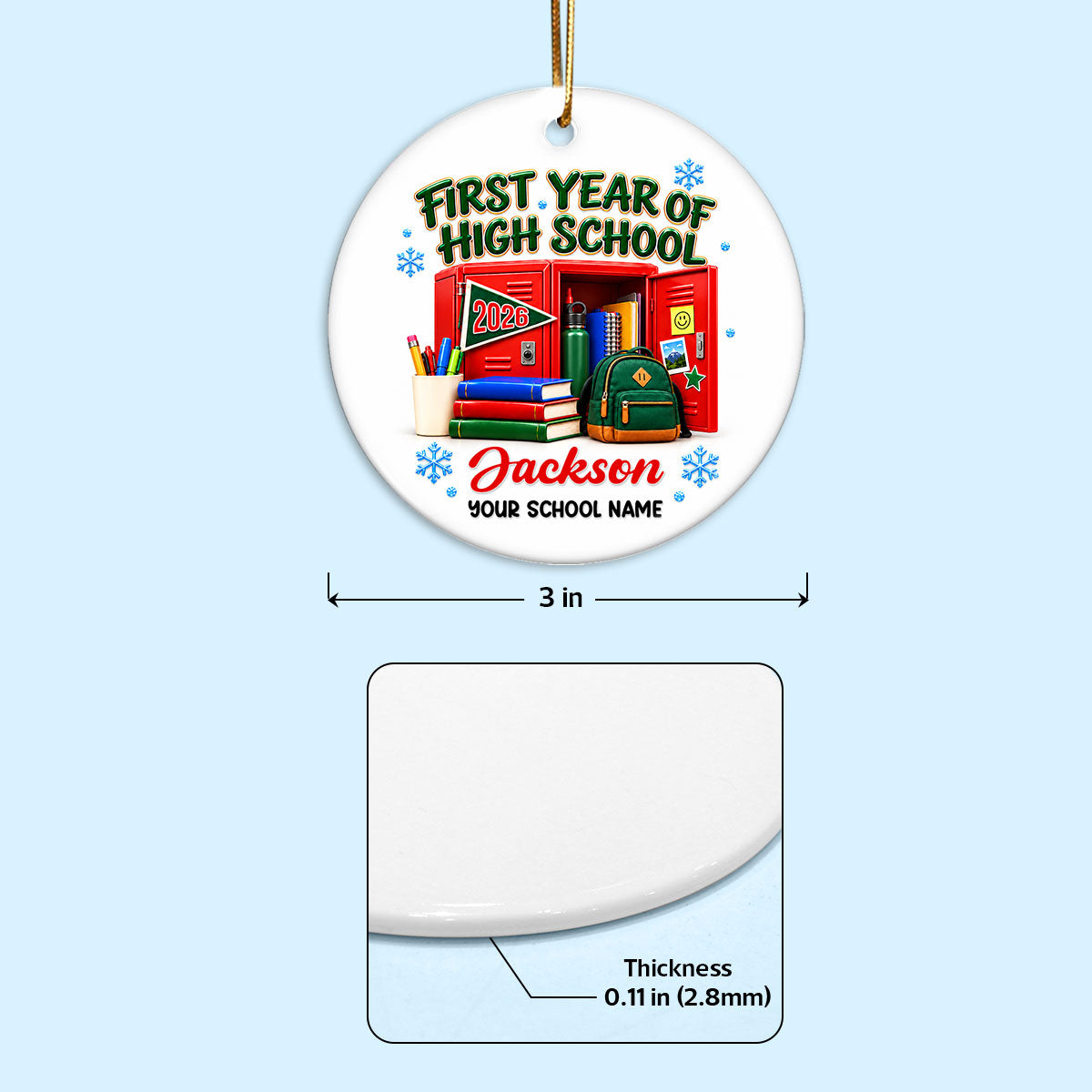 First Year Of High School 2026 - Personalized Ceramic Ornament - Christmas Gift For Boys Girls Kids Grandkids