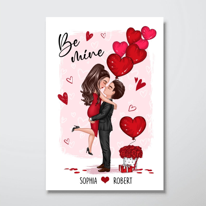 Be Mine Doll Couple Kissing Personalized Vertical Poster - Gift For Him Gift For Her