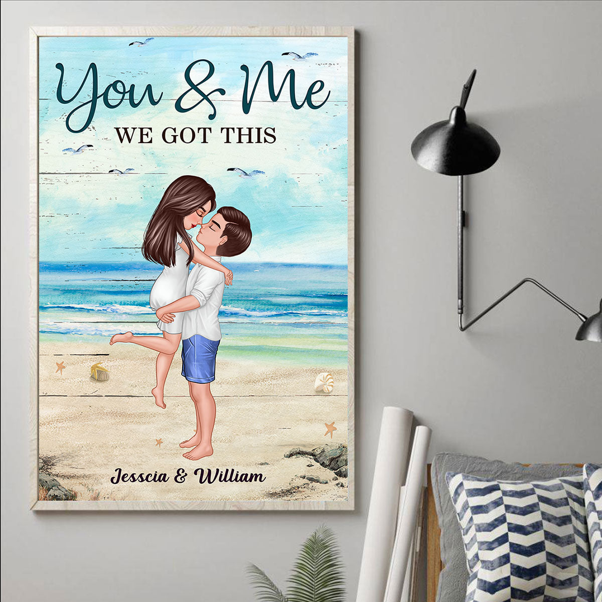 Summer Doll Couple Kissing Hugging On The Beach Personalized Vertical Poster