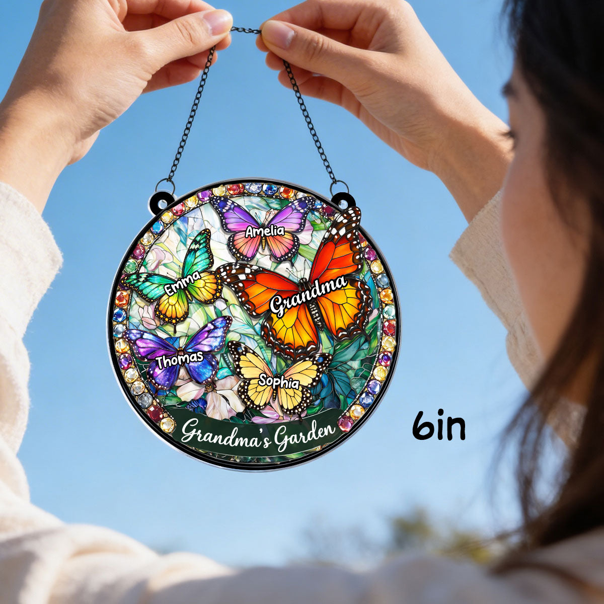 Grandma's Garden Butterflies - Personalized Acrylic Window Hanging - Heartfelt Mother's Day Gift for Grandma, Mom