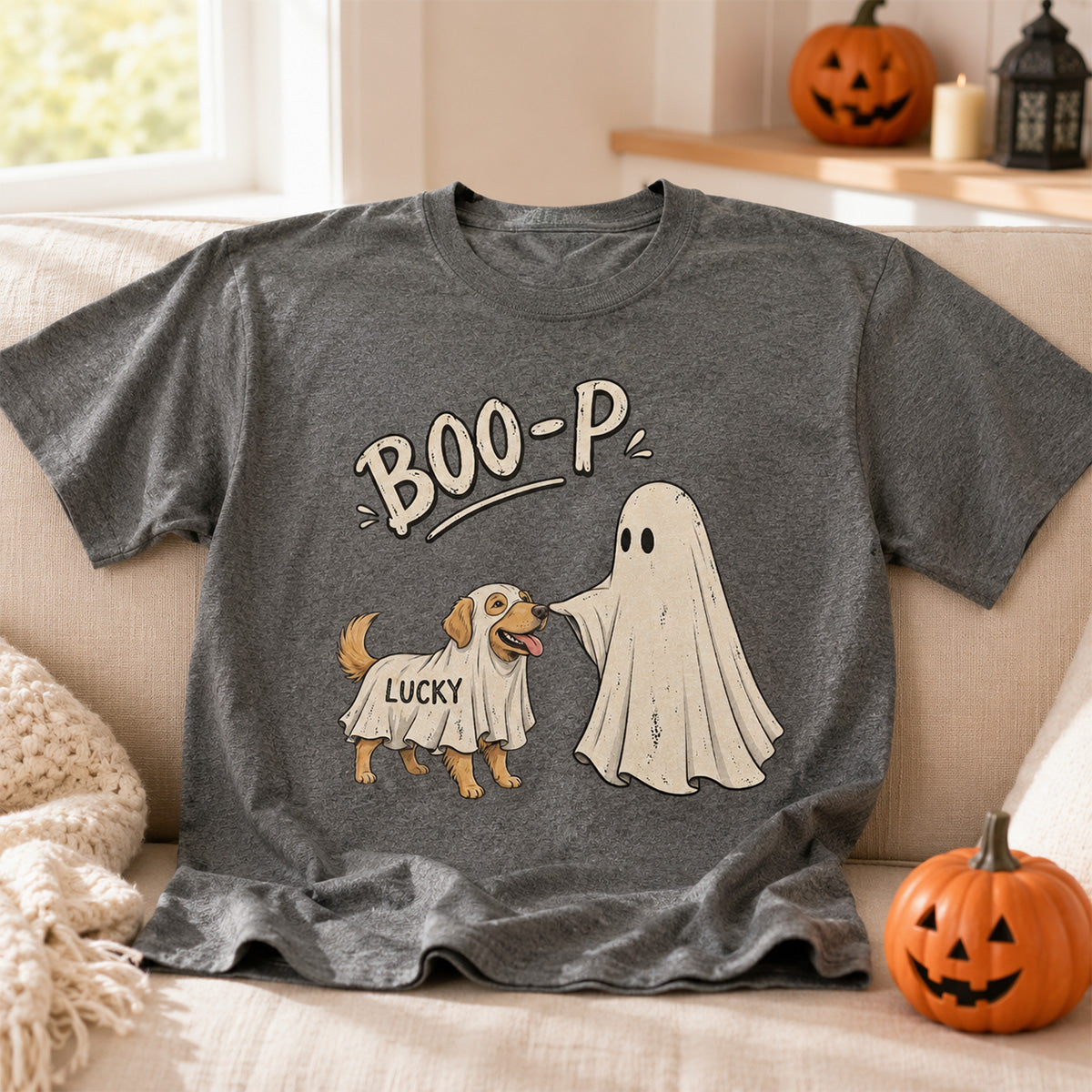 Funny Boo-p Ghost Pet Portrait From Your Pet Photo - Personalized Shirt - Halloween Gift For Dog Cat Lovers