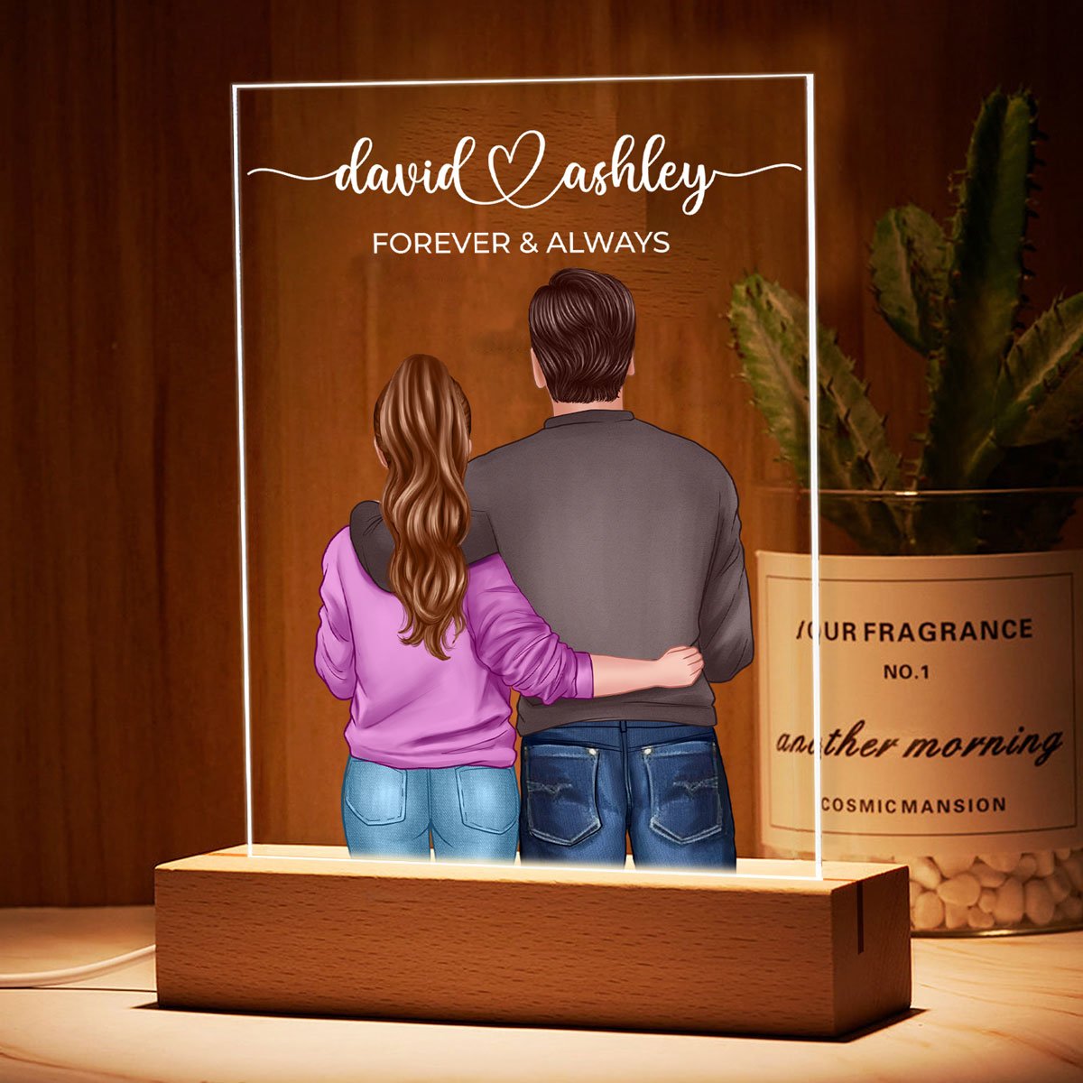 Couple Back View Forever & Always Personalized Acrylic Plaque With LED Night Light - Gift For Couples - Anniversary Gift - Valentine‘s Day Gift