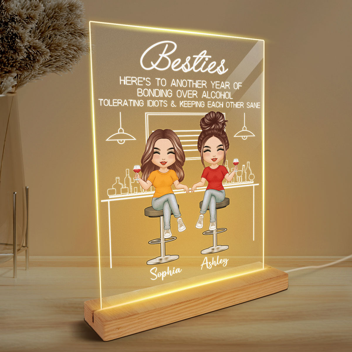 Besties Partners In Wine Personalized Rectangle Acrylic Plaque LED Lamp Night Light