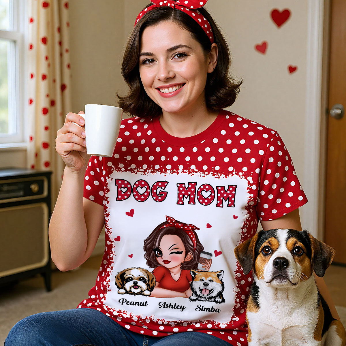 Polka Dot Dog Mom Personalized 3D Shirt