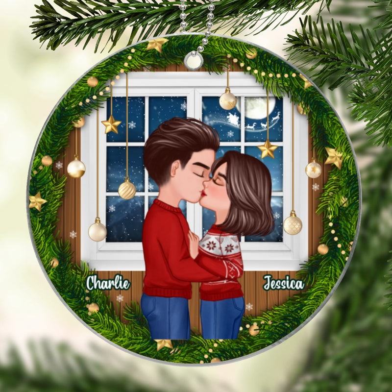 Couple Kissing By The Window Christmas Personalized Acrylic Ornament