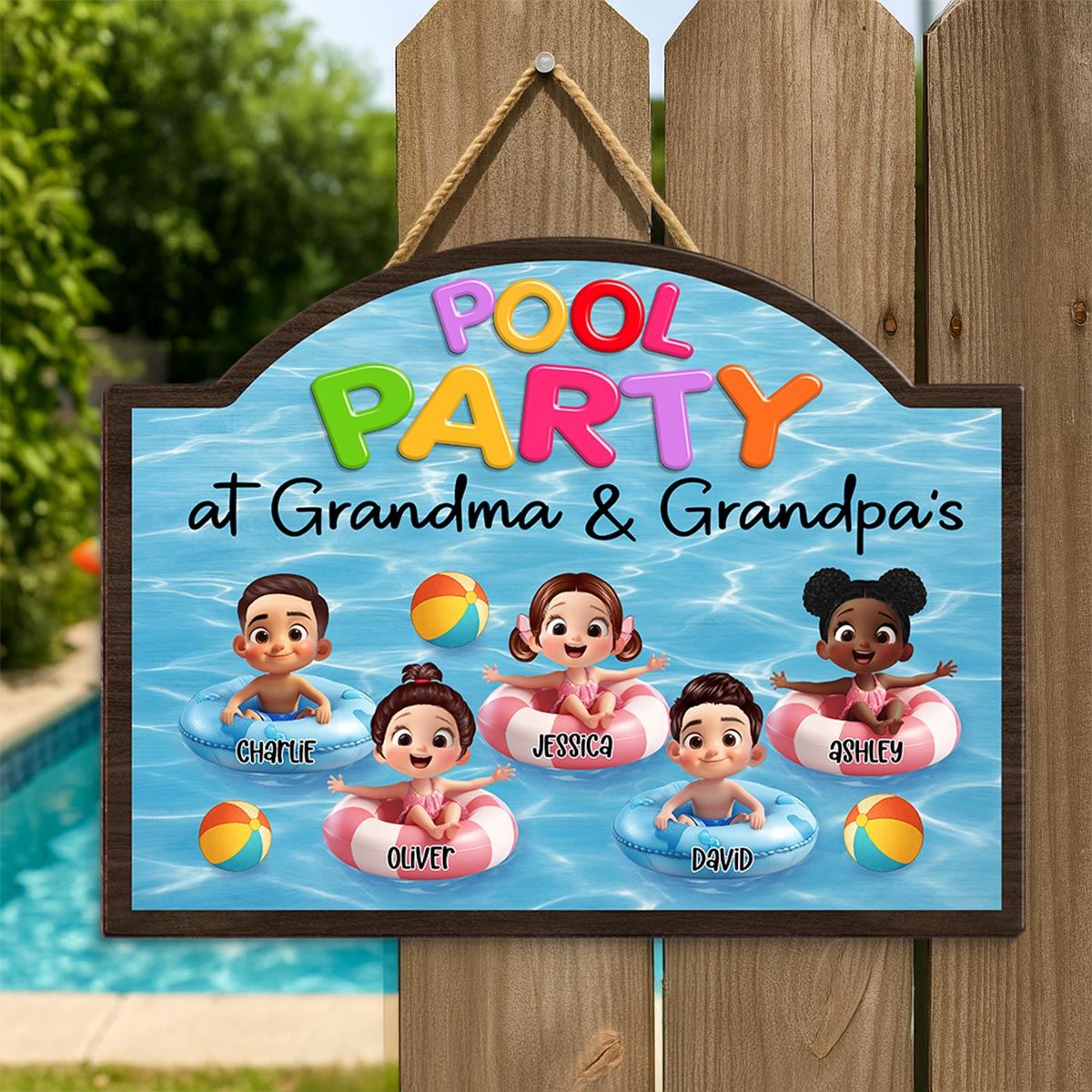 Pool Party At Grandma Grandpa Personalized Wood Sign