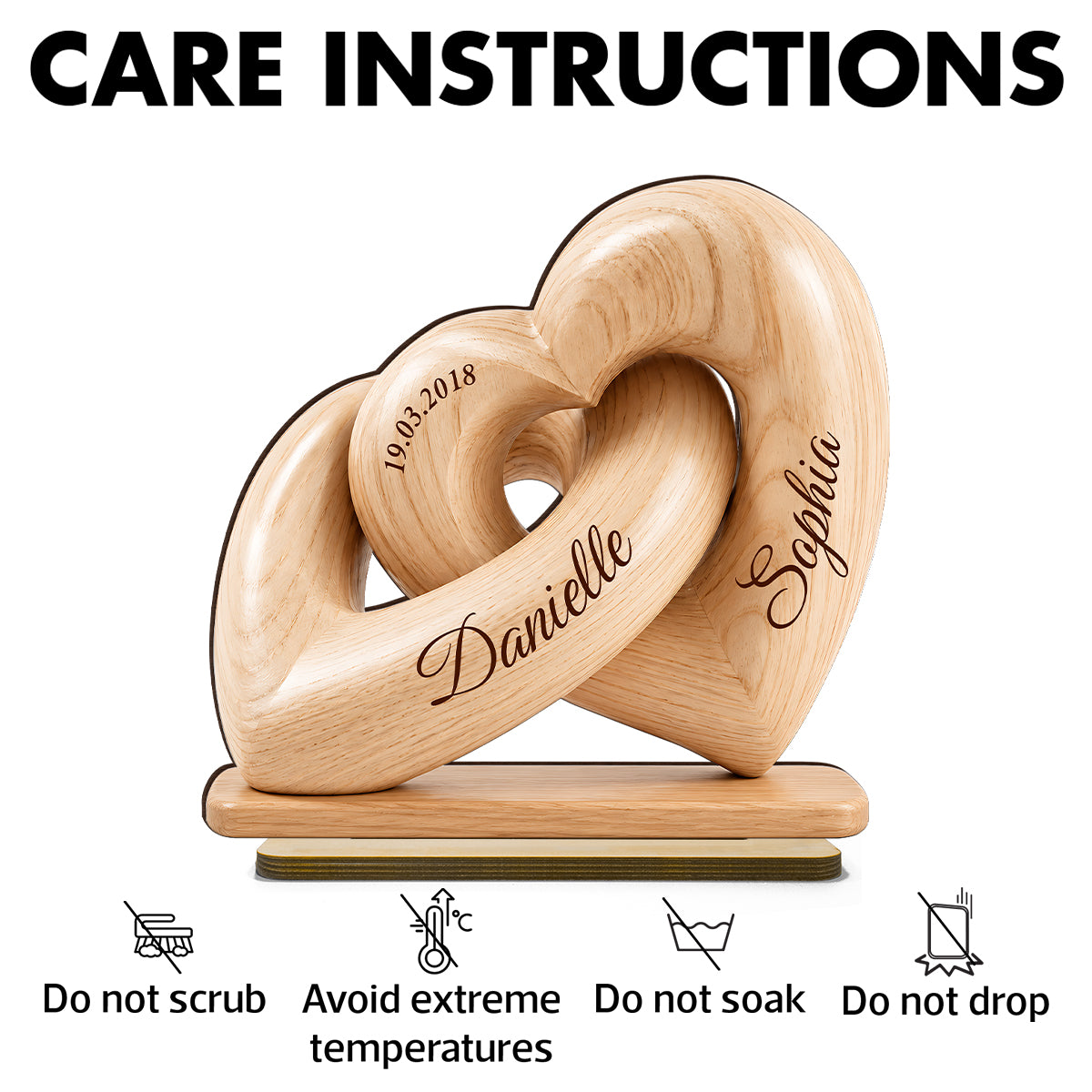 Interlocked Hearts Couple - Personalized 2-Layered Wooden Plaque - Gift for Him, for Her