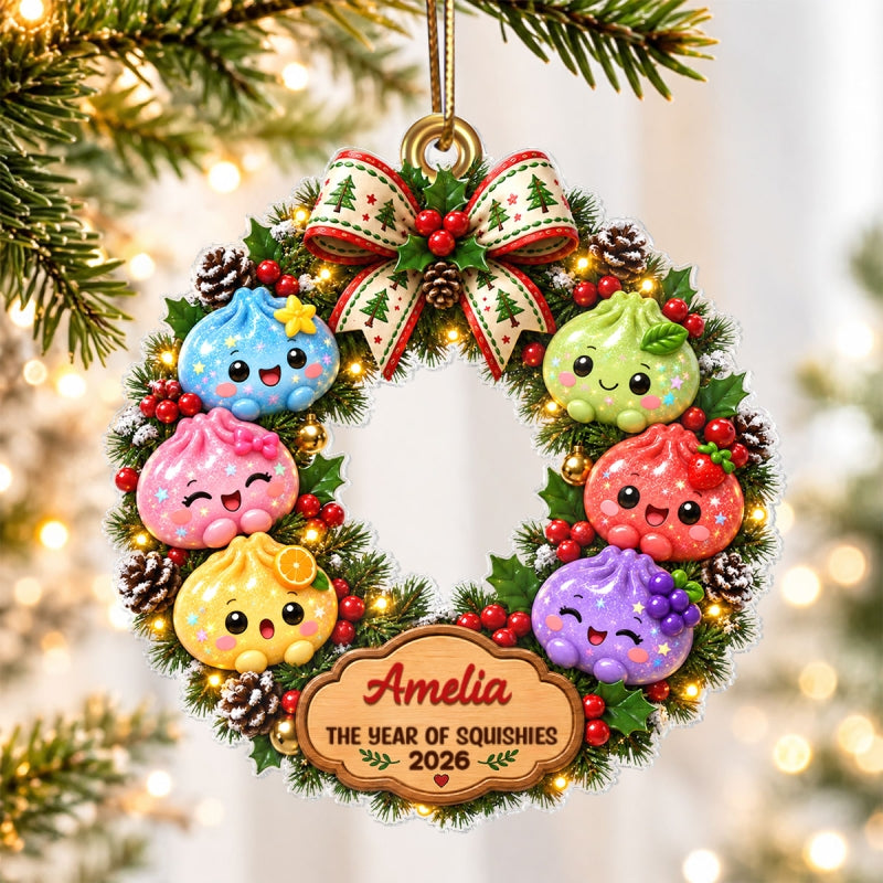 The Year Of Squishies Dumpling Wreath 2D Flat – Personalized Acrylic Ornament – Squishy Lover Christmas Keepsake 2026