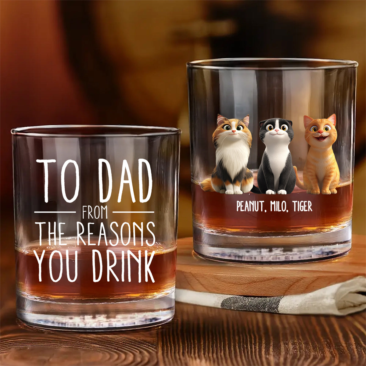 To Cat Dad from the Reasons You Drink Personalized Wine Glass, Father's Day Gift for Cat Dads