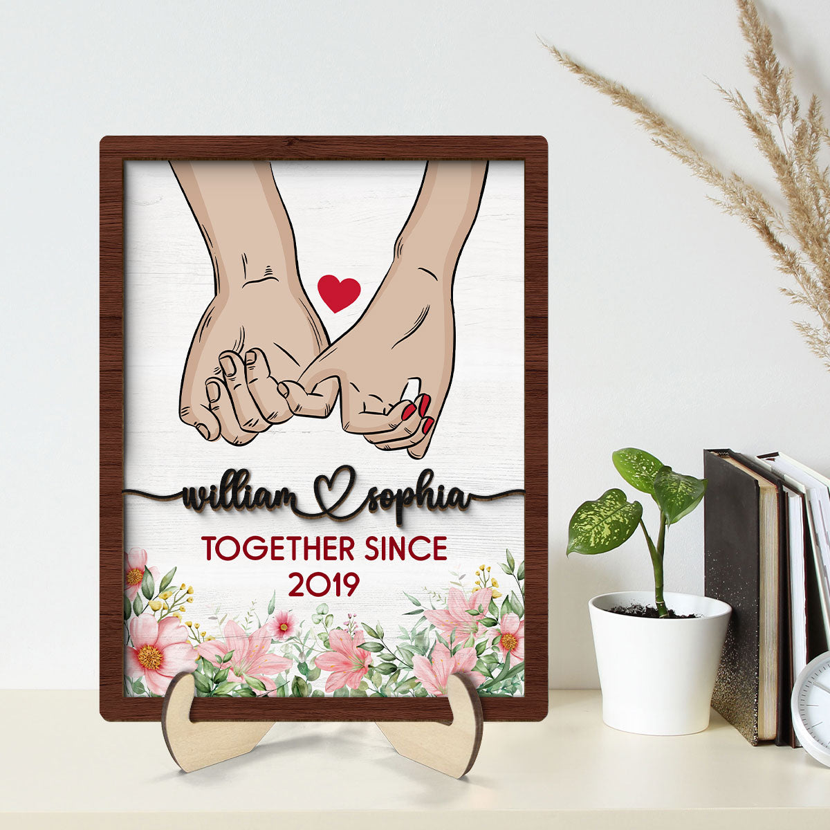 Couple Together Since Holding Hands Personalized 2-Layer Wooden Plaque