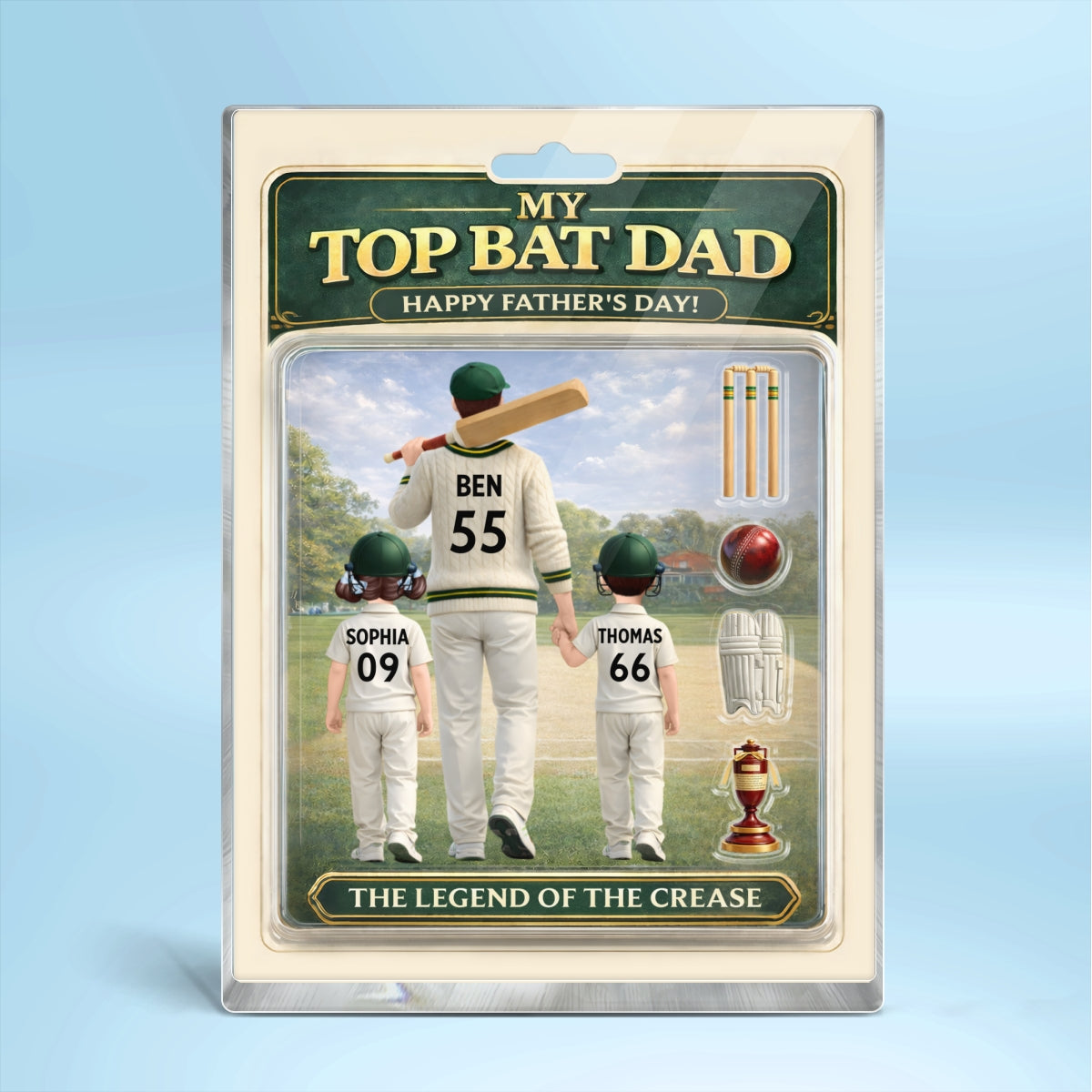 My Top Bat Dad Cricket - Personalised Acrylic Block Plaque - UK Father's Day Gift, Heartfelt Gift For Dad