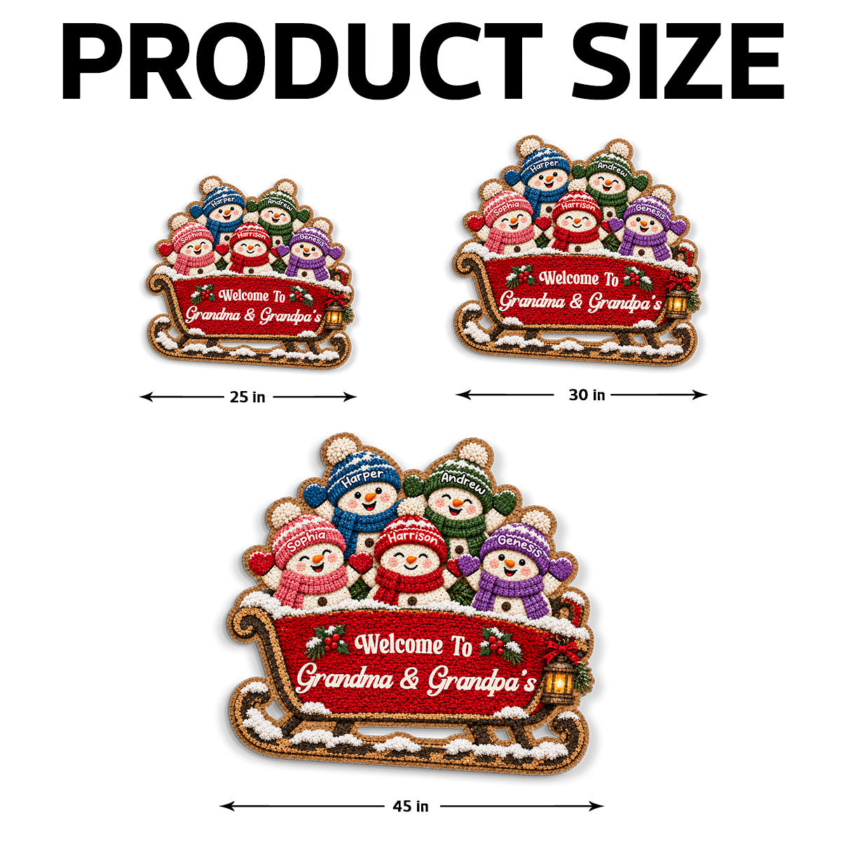 Grandkids Snowman On Sleigh - Personalized Door Mat - Christmas Decor For Grandparents, Family
