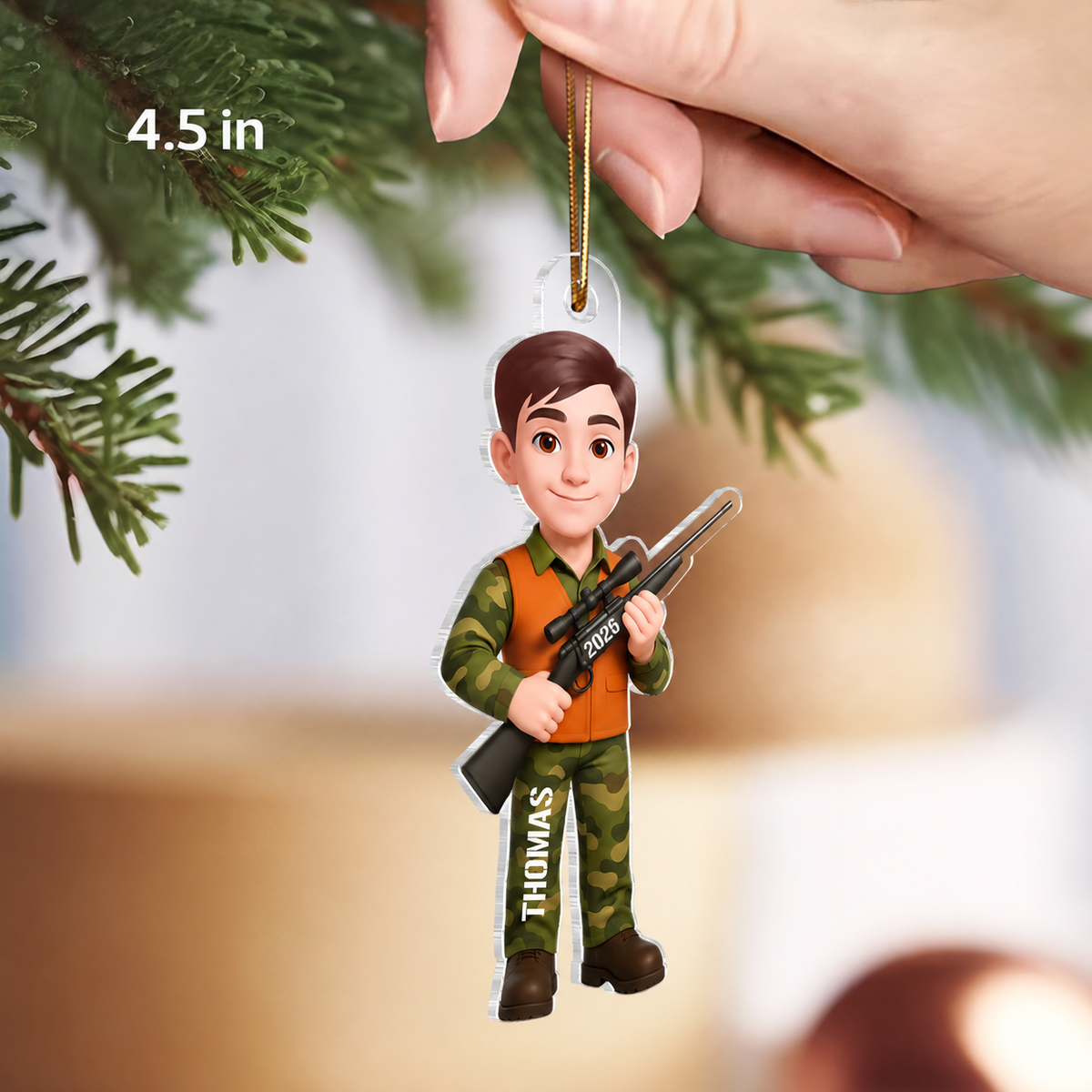 Christmas Boy Girl Hunting - Personalized Acrylic Ornament - Gift For Hunters, Hunting Lovers, Shooting Team, Grandson, Granddaughter