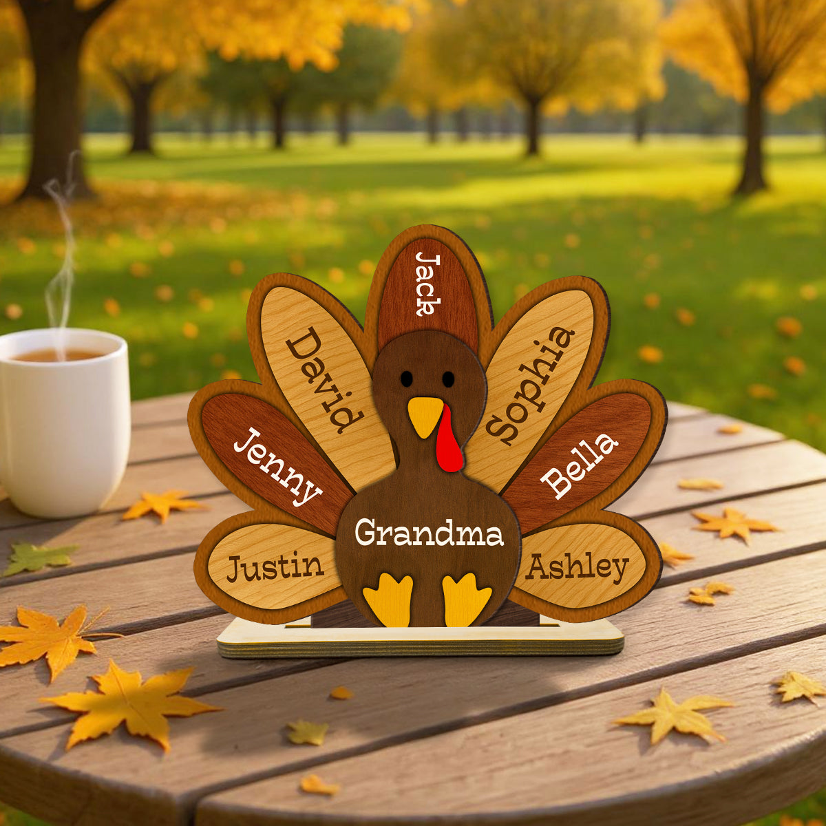 Grandma Turkey Thankful Grandma Personalized 2-Layer Standing Wooden Plaque