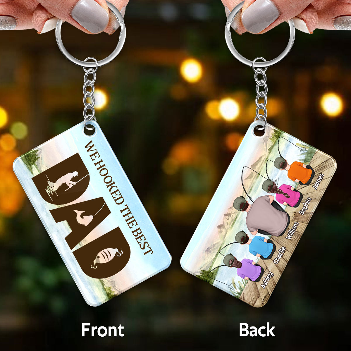 Fishing Dad Grandpa Back View Man And Kids Personalized Acrylic Keychain