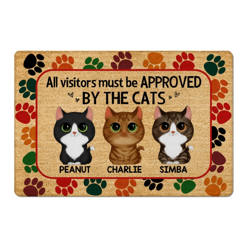 Colorful Paws Watercolor Cute Cats Personalized Doormat