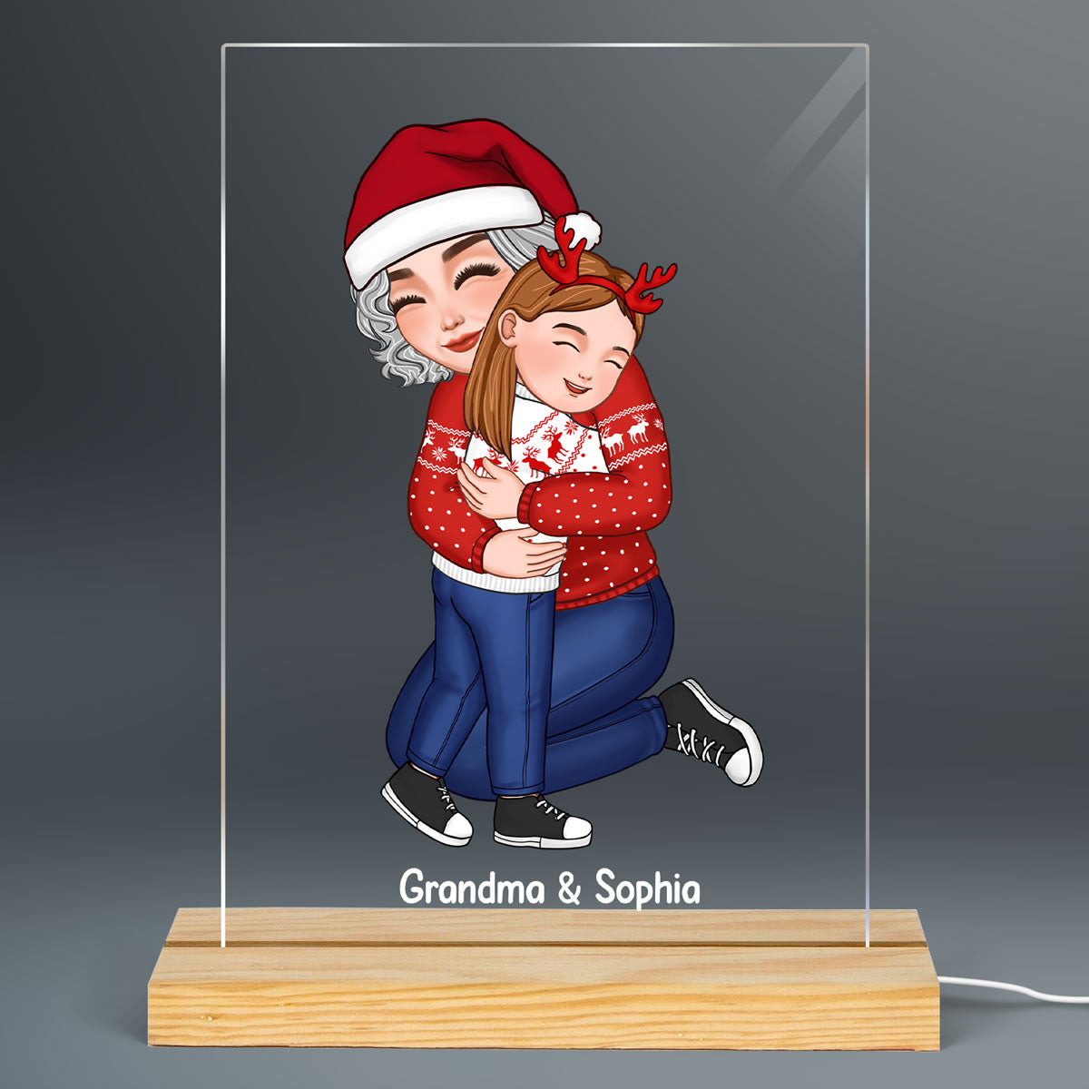 Cute Grandma Hugging GrandKid Christmas Gift For Granddaughter Grandson Personalized Acrylic LED Night Light