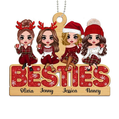Doll Besties Sitting On Word Personalized Wooden Ornament