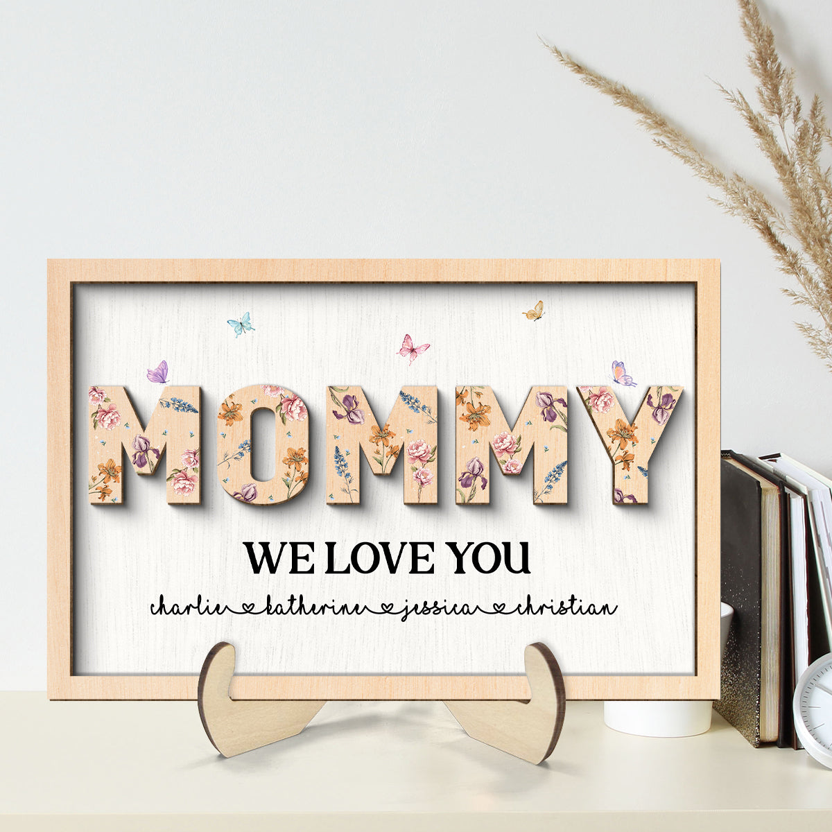 Mom We Love You, Custom 2-Layer Wooden Plaque, Birth Month Flower, Gift For Mom
