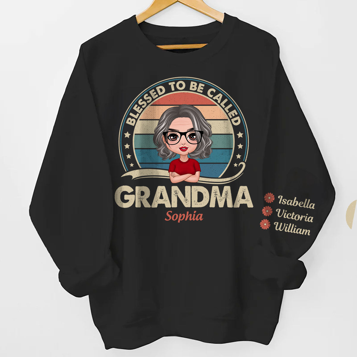 Retro Blessed To Be Called Grandma Personalized Sleeve Printed Sweatshirt