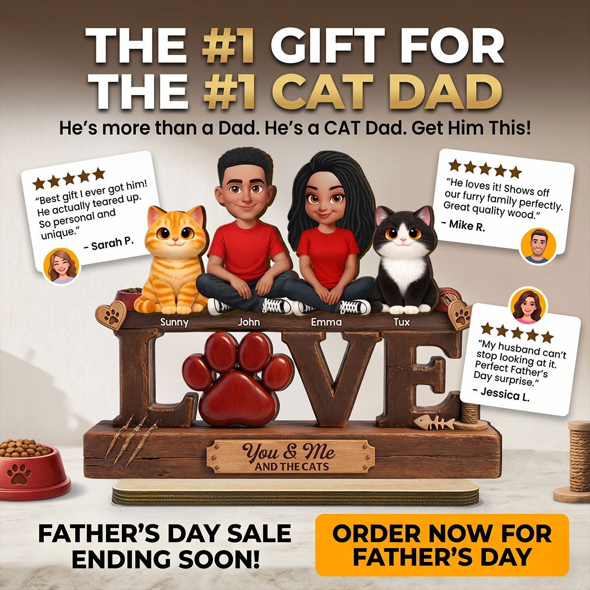 You & Me And The Cat - Personalized 2-Layered Wooden Plaque - Heartfelt Father's Day Gift For Cat Dad