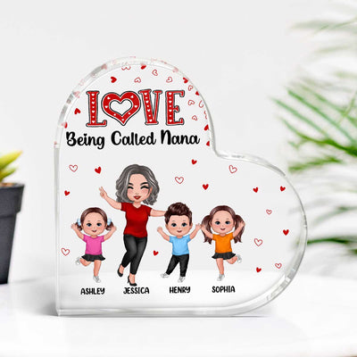 Grandma Love Checkered Heart Happy Doll Grandma Grandkids Personalized Acrylic Heart Plaque