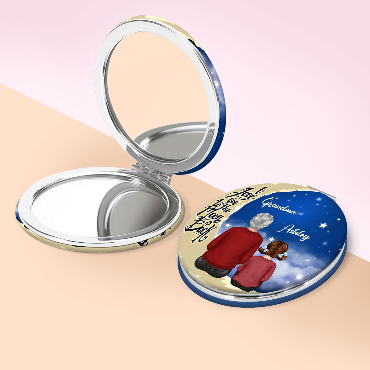 Grandma Grandkids On Moon Personalized Circle Compact Mirror