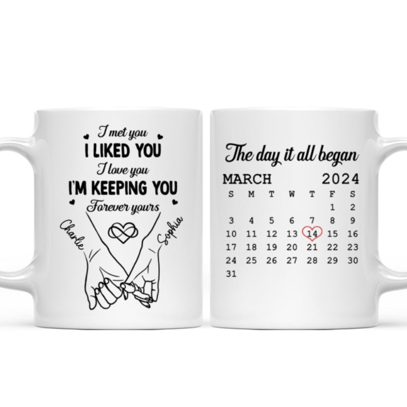 Couple Hand in Hand  Gift Anniversary Calendar Keepsake Wedding Gift Personalized Mug